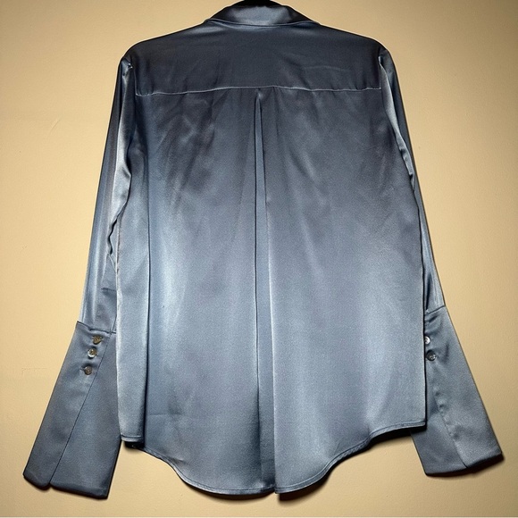 Michelle Farmer Luxury Silk Garçon Blouse Stretch Shirt Charmeuse Hydrangea XS - Picture 14 of 16